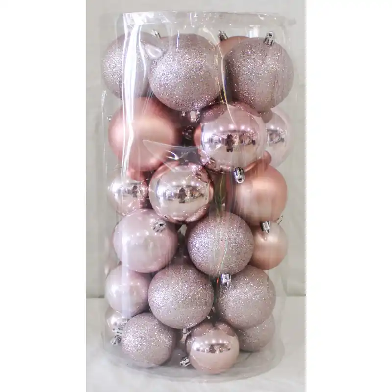 Box 40 Sfere 6-7-8cm Rosa Cipria Assortite Natale Autentico
