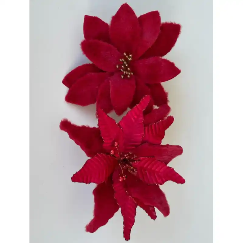 Garanzia Inclusa Fiore Fur e Plissé Rosso 48cm Decorazione Natalizia Elegante