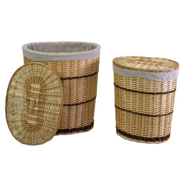 Cestone vimini naturale ovale 50x36xH56 cm con fodera Moderno