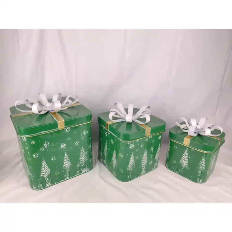 Prezzo Ridotto Set 3 contenitori pacchi regalo verde e bianco H22-27-31: ordine chic