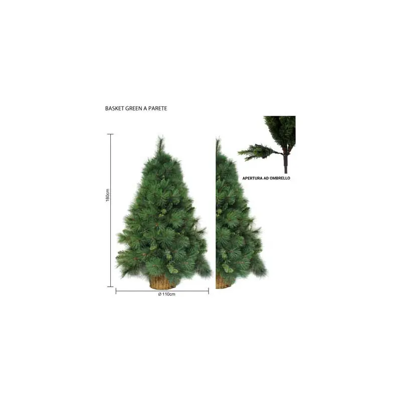 Albero Basket Green a parete 180 cm in PVC con vaso rattan Premium