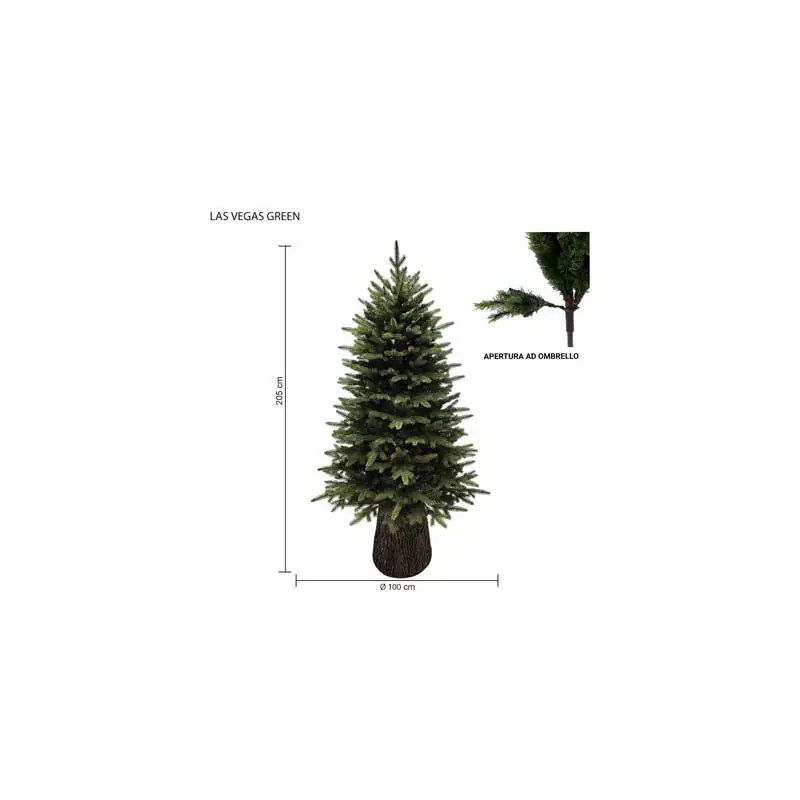 Albero Las Vegas Green 205cm in PE PVC con base tronco fiberglass Consegna Rapida