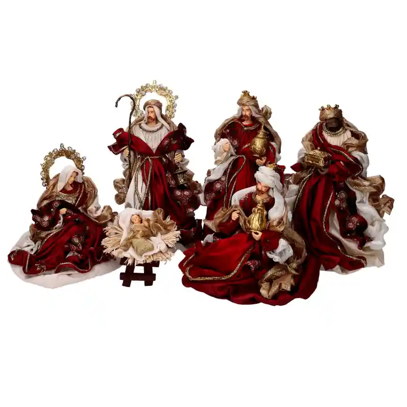 Must-Have Presepe tessuto bordeaux con Re Magi h35,5 cm decorazione Natale