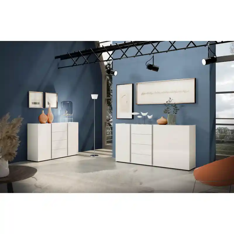 Sideboard 2 ante 4 cassetti Atrium bianco lucido soggiorno moderno Prezzo Scontato