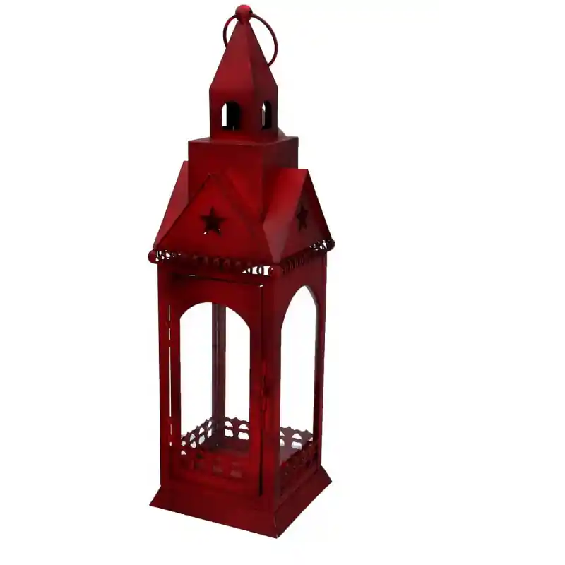 Lanterna metallo rosso quadro 13x13h45,5 cm decorazione casa Spedizione Espresso