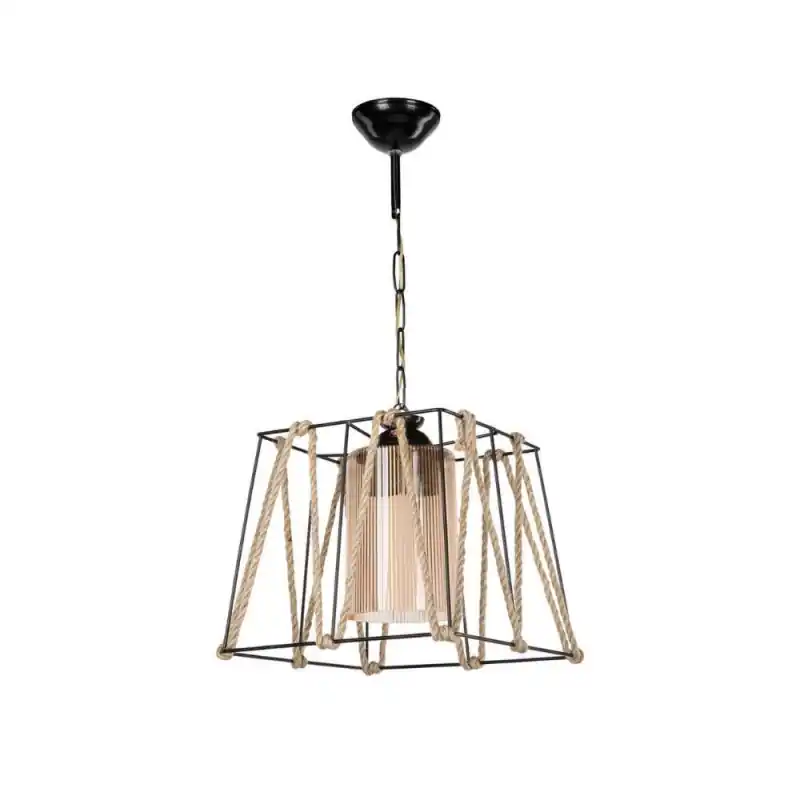 Artigianale Lampada a sospensione Likya metallo nero e corda stile moderno